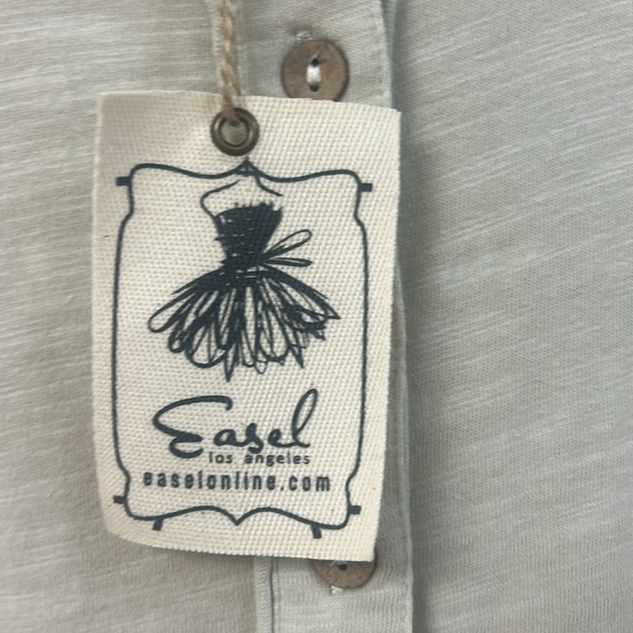 Ecru Crochet Trim Long Sleeve Henley Top - Easel - Picture 4 of 6